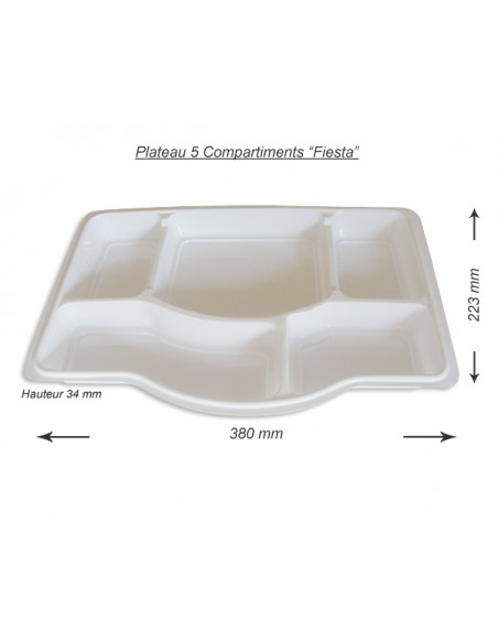 2 Plateau Repas 5 compartiments Fiesta Blanc - 10