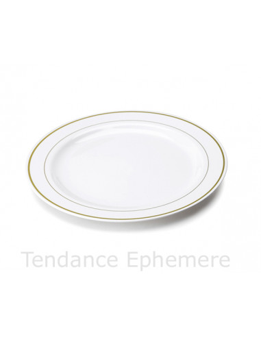 1 Assiette Plastique Ronde Blanche Liseré Or 23cm - 20