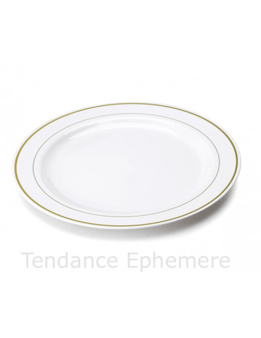 1 Assiette Plastique Ronde Blanche Liseré Or 26cm - 20