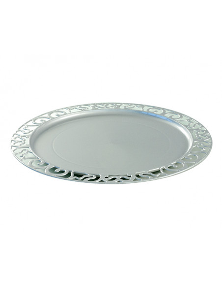 2 Sous Assiette Plastique Ronde Dentelle Argent 30cm