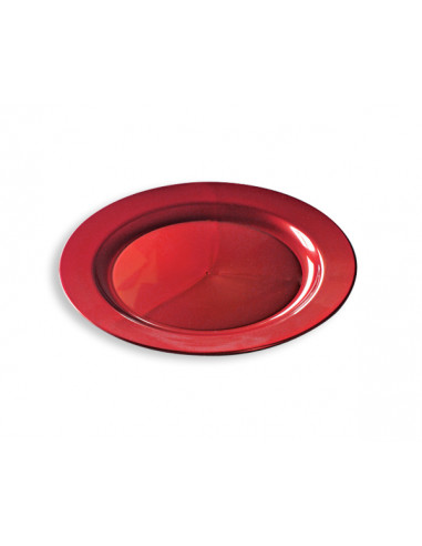 1 Assiette Plastique Ronde Rouge Nacré 24cm