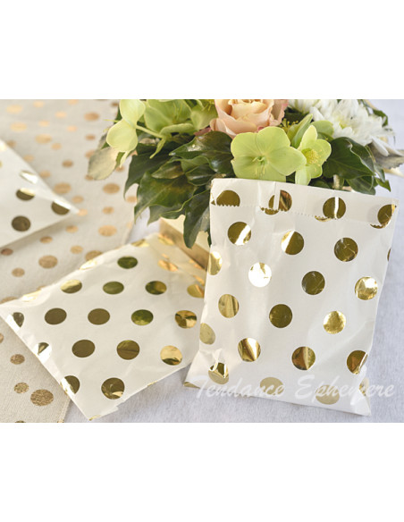 1 Sachet Papier Blanc Pois Or