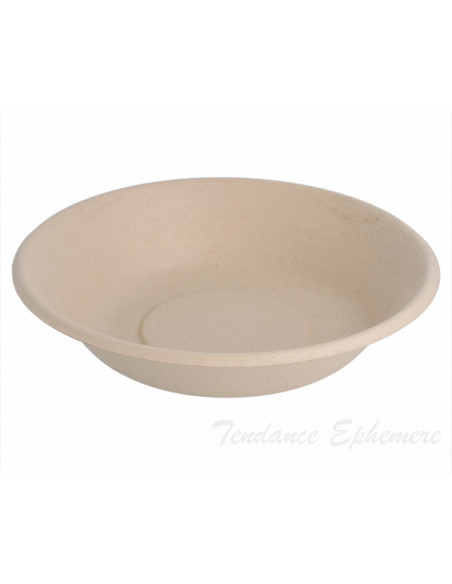 1 Assiette Biodégradable Canne à Sucre Naturelle Creuse Ronde 680ml - 50