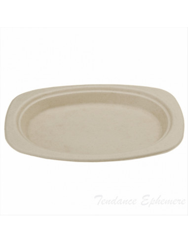 1 Assiette Biodégradable Canne à Sucre Naturelle Ovale 23cm - 50