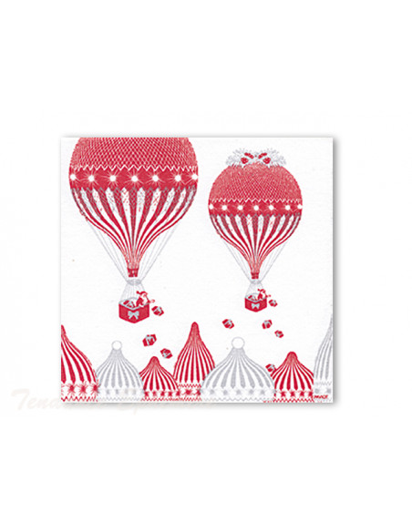 2 Serviette Cocktail Intissée Montgolfiere Rouge