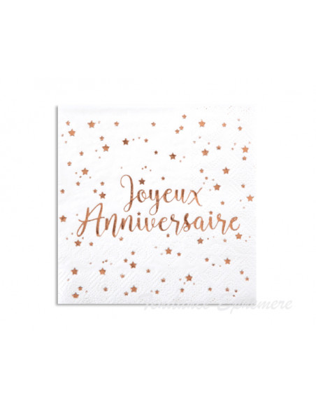 2 Serviette Cocktail Joyeux Anniversaire Rose Gold