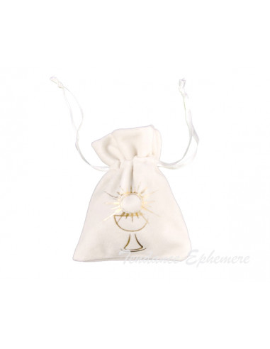 1 Sachet Dragées Communion Velours Blanc Or