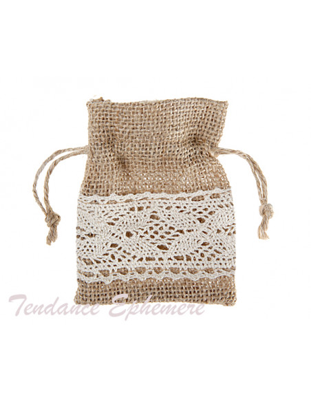 2 Sachet Dragées Jute et Dentelle 10cm