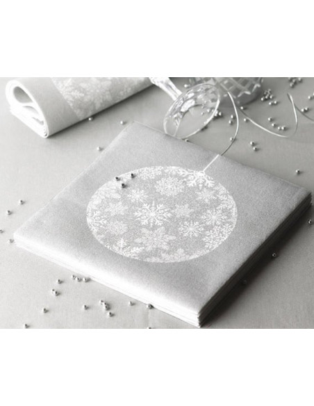 1 Serviette Cocktail Intissée Boule de Noel Argent