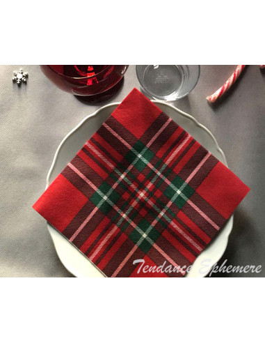 1 Serviette Intissée Ecossais Rouge