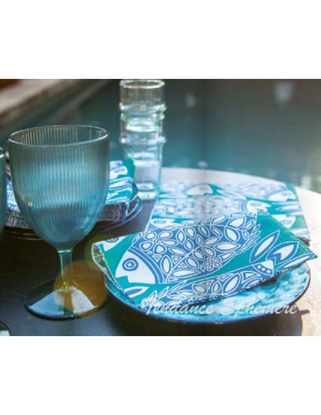 2 Serviette Intissée Poisson Bleu Aqua
