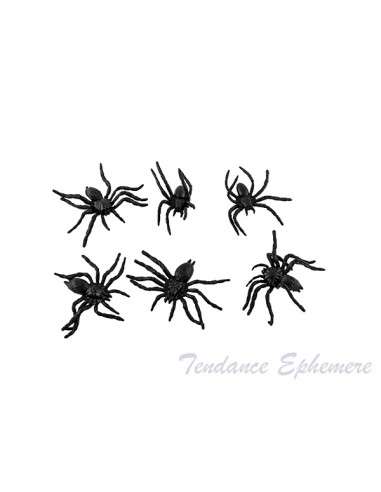 1 6 Araignées Noires Plastique 7cm