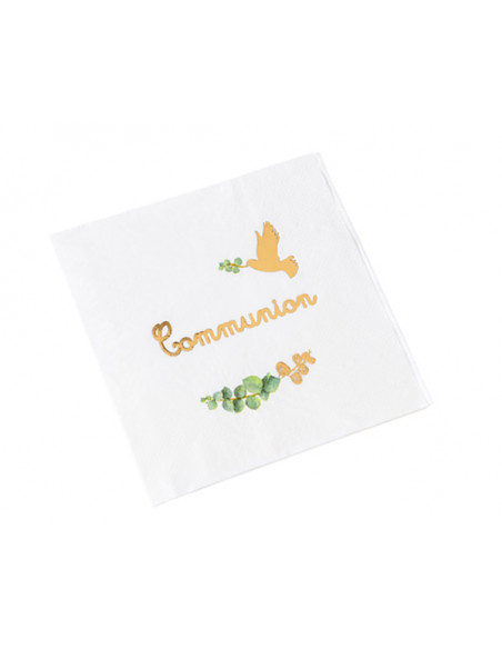 3 Serviette Papier Communion Végétal Or