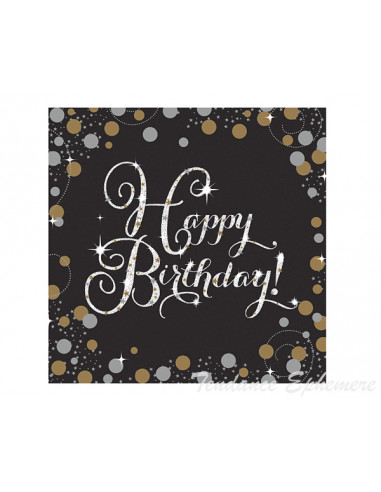 1 Serviette Papier Anniversaire Noir Or Argent