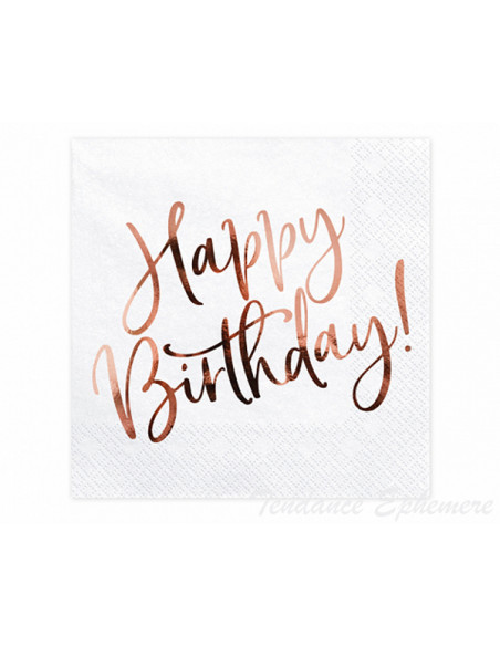 1 Serviette Papier Happy Birthday Rose Gold