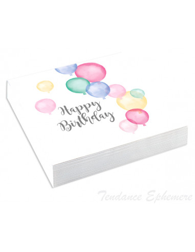 1 Serviette Papier Happy Birthday Pastel