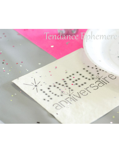 1 Serviette Papier Joyeux Anniversaire Blanc