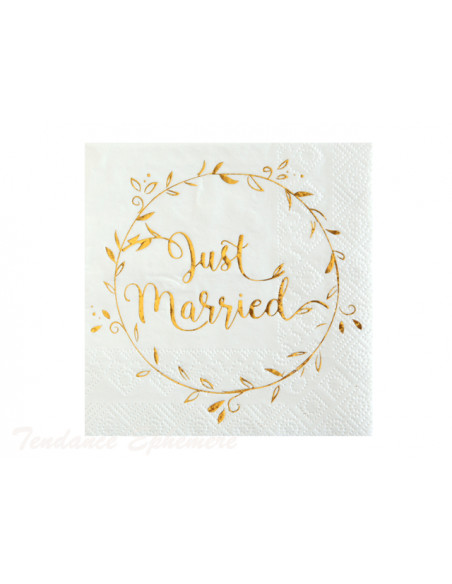 2 Serviette Cocktail Papier Just Married Or