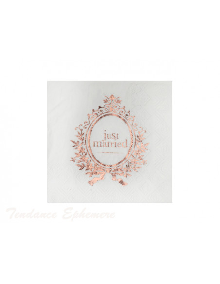 2 Serviette Cocktail Papier Just Married Rose Gold