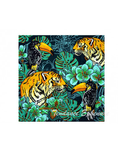 Serviette Papier Anniversaire Jungle Or 33cm