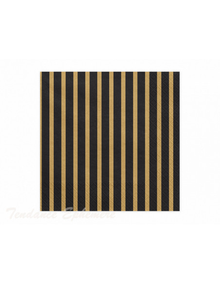 2 Serviette Papier Rayure Noir Or 33cm