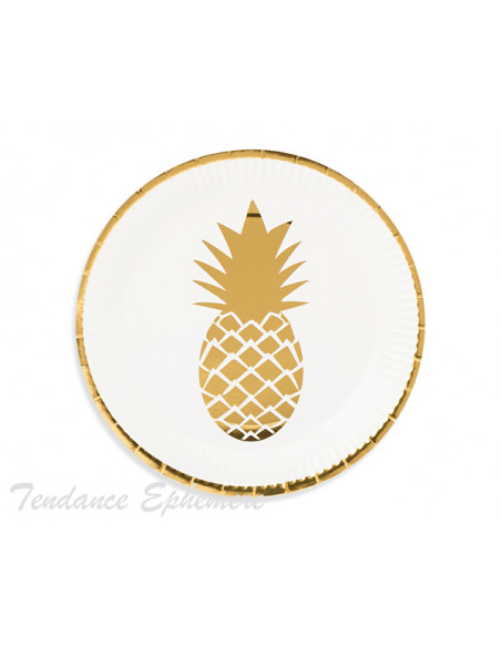 3 Assiette Carton Ananas Or 23cm