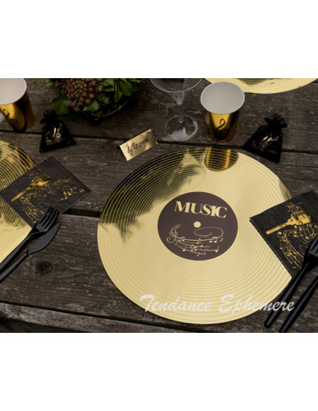 1 Set De Table Disque Musique Noir Or