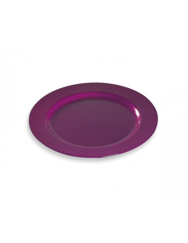 1 Assiette Plastique Ronde Prune Pailleté 24cm