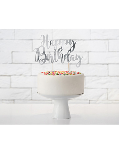 1 Topper Gateau Happy Birthday Argent 22,5cm