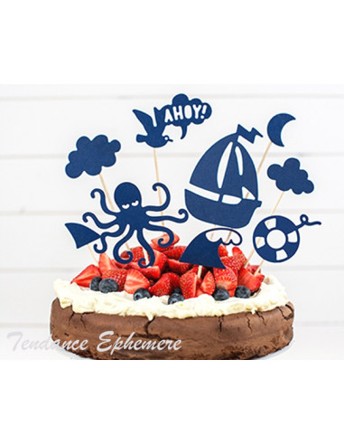 Topper Gateau Thème Mer - Décoration Bapteme Marin - 9 pièces - 3.90€