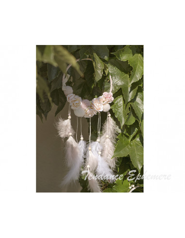 1 Attrape Rêve Pompons Plumes Rose 53cm