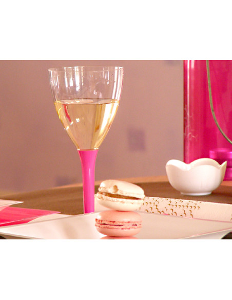 2 Verre à Vin Plastique sur Pied Fuchsia