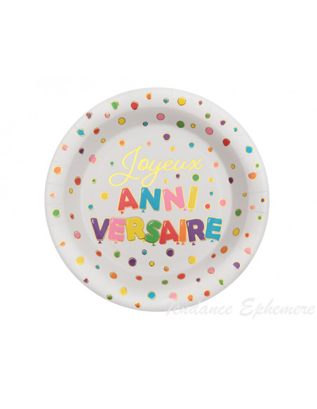 2 Assiette Carton Anniversaire Pois or 22,5cm