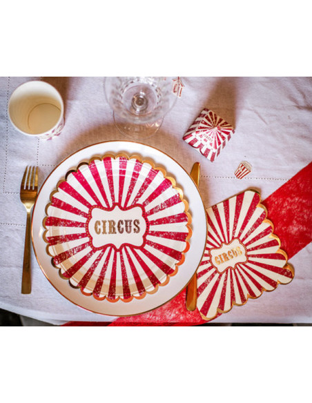 1 Assiette Carton Circus Rouge 23cm