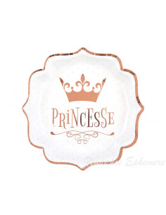 Assiettes en papier princesse rose poudré imprimé couronne girly