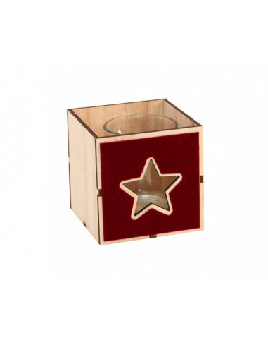 1 Bougeoir Cube Velours Rouge 8cm