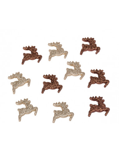 1 10 Cerfs Adhésifs Pailletés Champagne 2,5cm