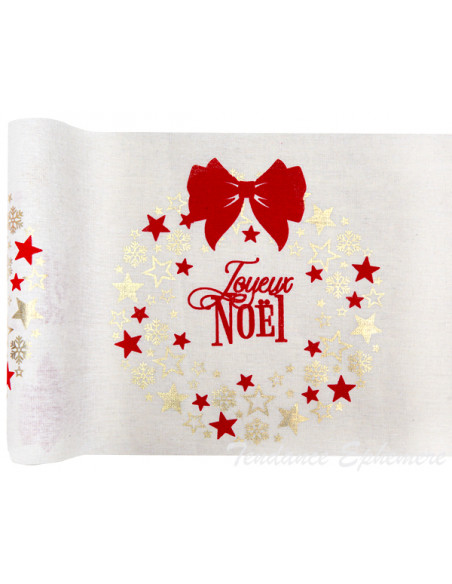 2 Chemin de Table Blanc Coton Couronne de Noel 3m