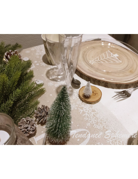 2 Chemin de Table Noel Enneigé Coton Nature 3m