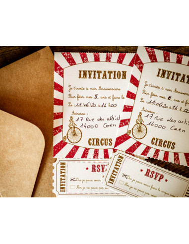 1 Carte Invitation Circus Rouge