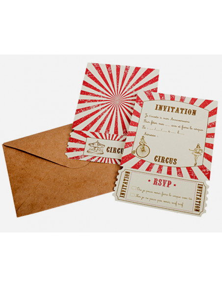 2 Carte Invitation Circus Rouge