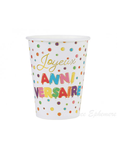 2 Gobelet Carton Anniversaire Pois or 27cl