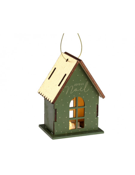 2 Maison Lumineuse Bois Vert 9cm