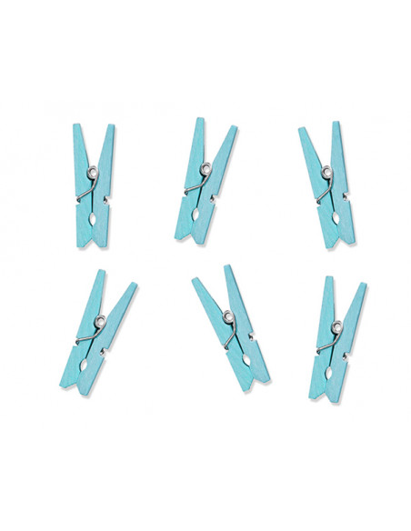 2 Mini Pince Bleu Ciel Bois 3cm - 20