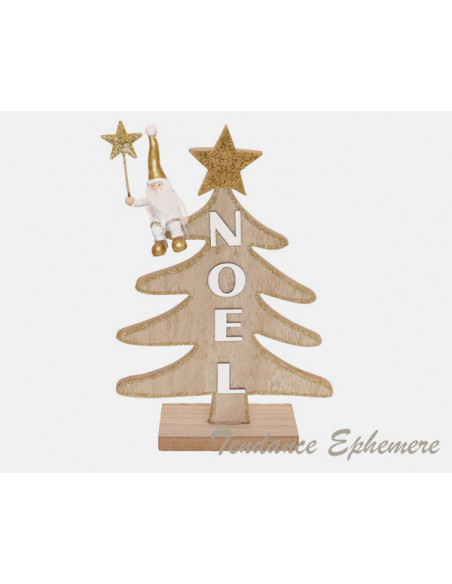 3 Père Noel Blanc sur Sapin Bois 23,5cm