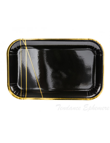 2 Assiette Carton Rectangle Noir Or 22cm