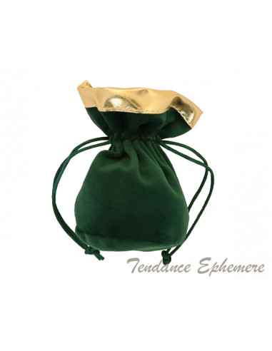 1 Sachet Velours Vert Foncé et Or 12cm-3