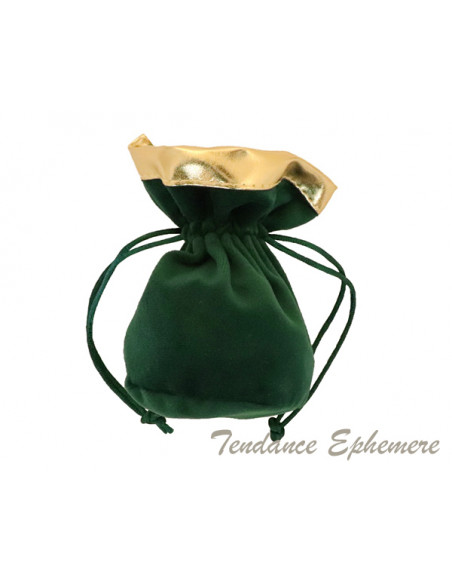 1 Sachet Velours Vert Foncé et Or 12cm-3