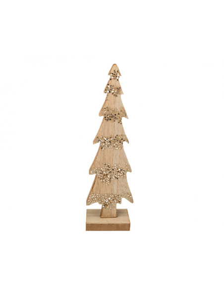 2 Sapin Bois Pailleté Etoile Champagne 24cm