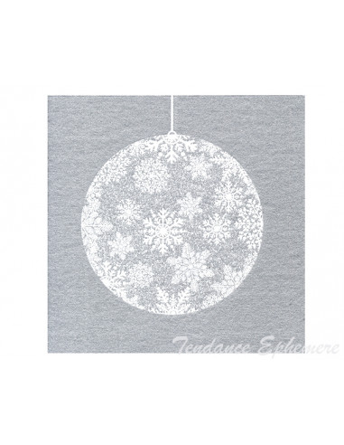 1 Serviette Intissée Boule de Noel Argent